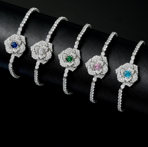 European and American Jewelry Frosty Style Rose Flower Zircon Bracelet Female Fashion Versatile Niche Design Bracelet Accessories Wholesale