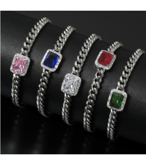 European and American Jewelry Zircon Bracelet Women's Popular Versatile Red Sapphire Inlaid Women's Hand Decoration Cross-border Jewelry Wholesale